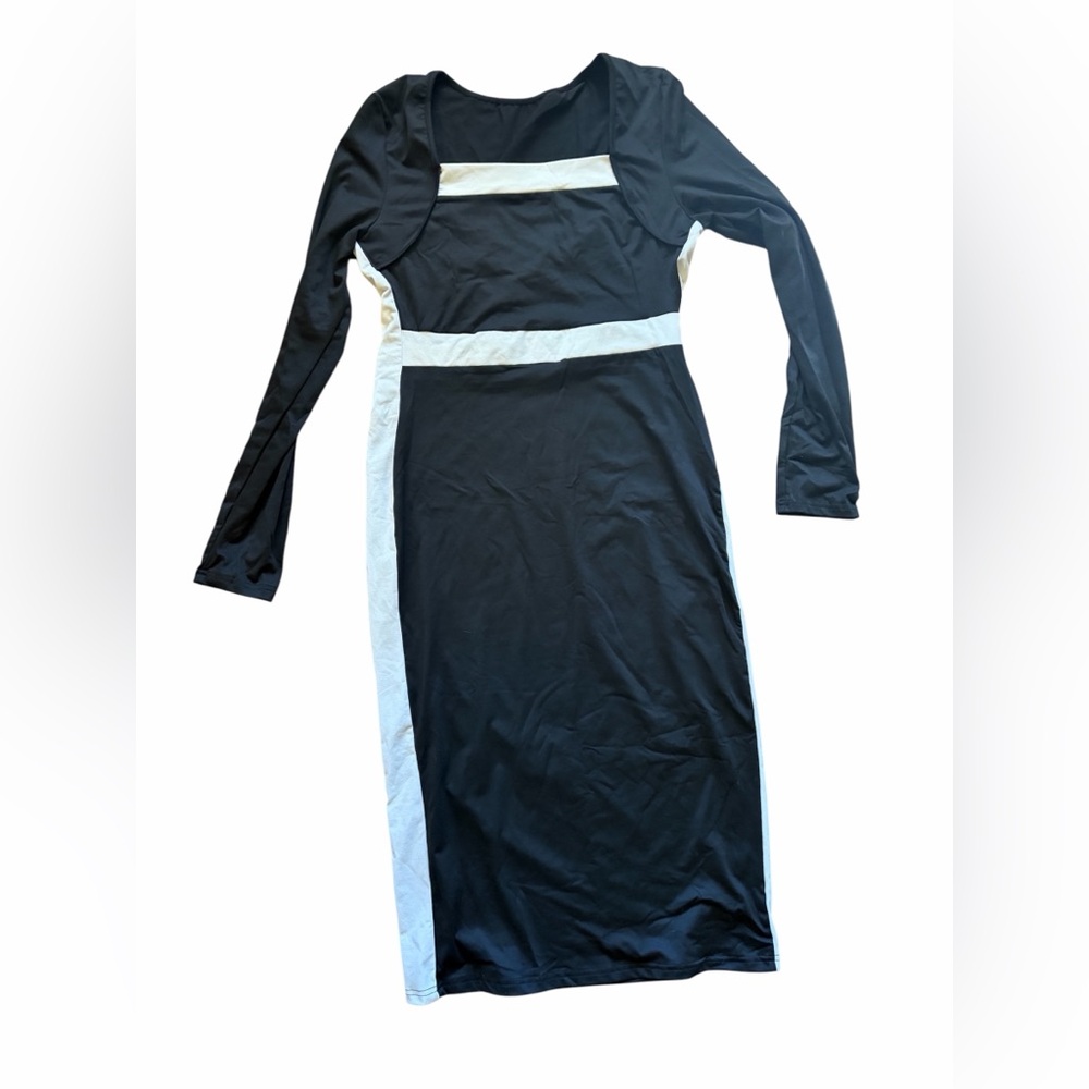 Black and White Long Sleeve Sheath Dress